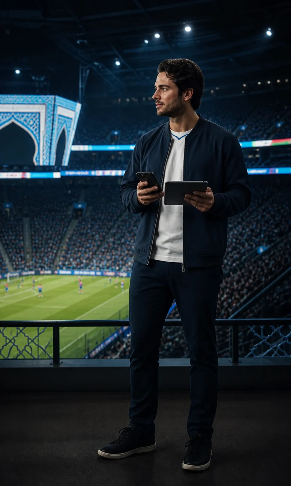 Telefonда garov bozorlarini taqqoslayotgan o'zbekistonlik futbol muxlisi