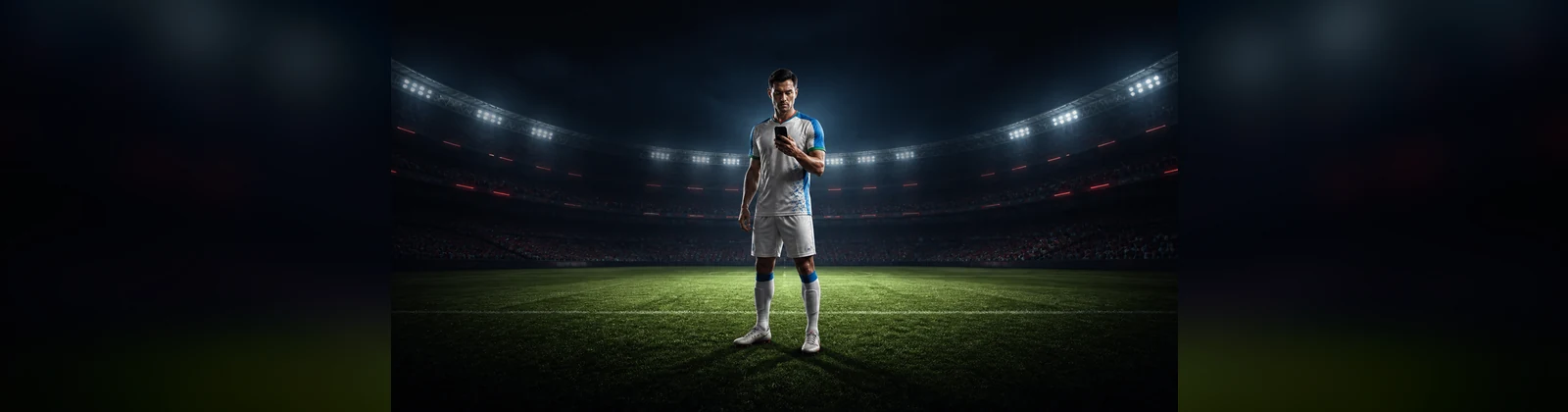 Football player standing full length in an arena tunnel